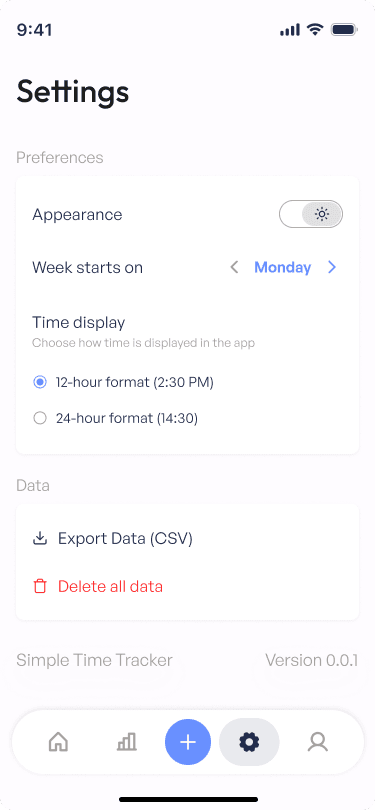 Settings screen