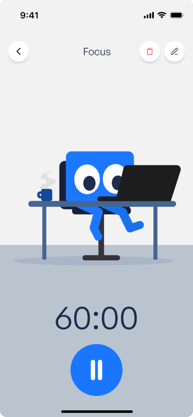 Full-screen animated focus timer